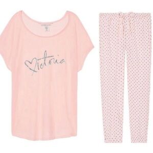 Victoria's Secret Pink' Two-Piece Pajama Set with Silver Script *New